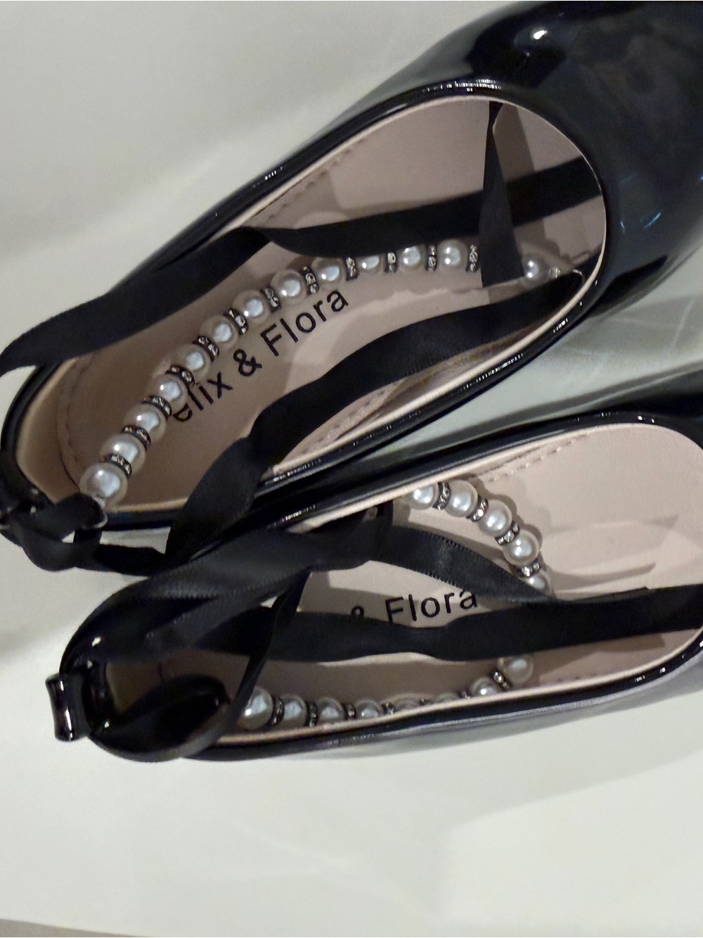 Felix & Flora Girls' Black Pearl-Trim Moccasins